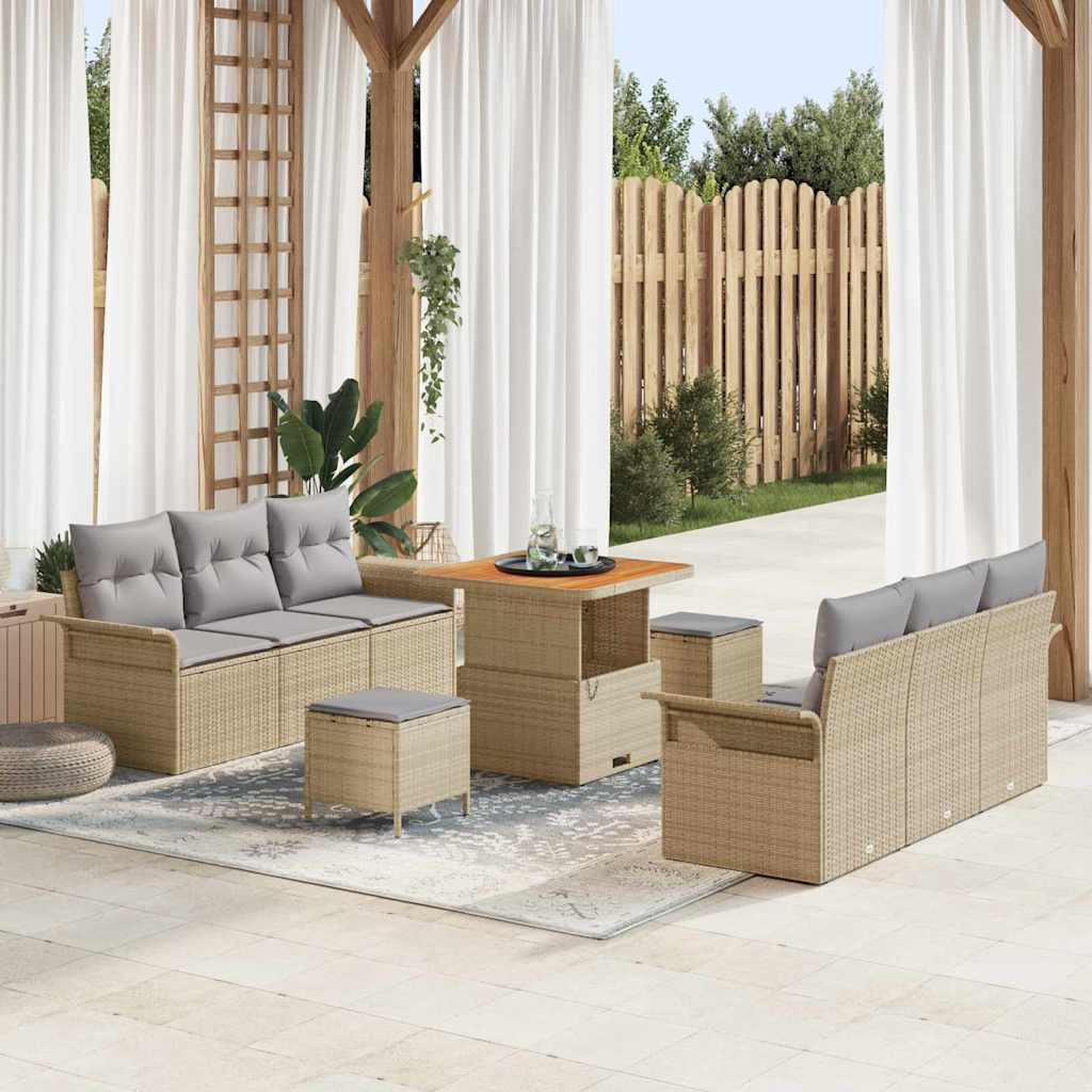 Set Divano da Giardino con cuscino 9 pcs Beige e Grigio Chiaro