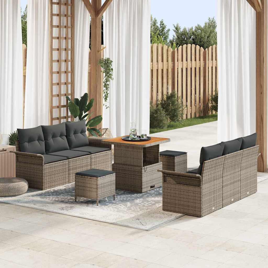 Set Divano da Giardino con cuscino 9 pcs Grigio | homemem39