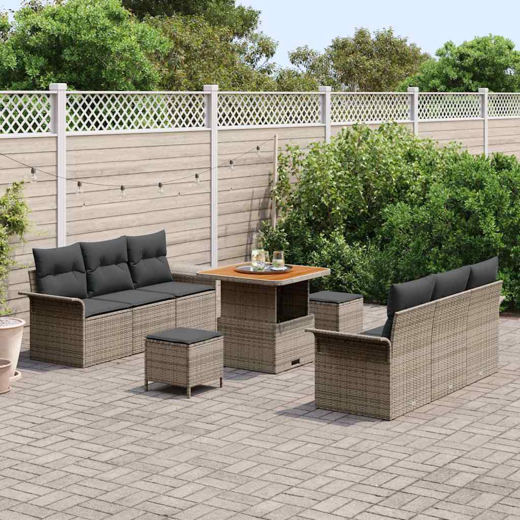 Set Divano da Giardino con cuscino 9 pcs Grigio | homemem39
