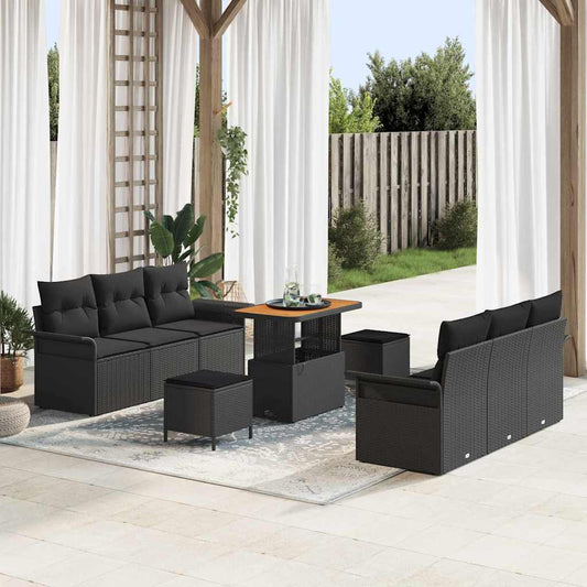 Set Divano da Giardino con cuscino con archiviazione 9 pcs Nero