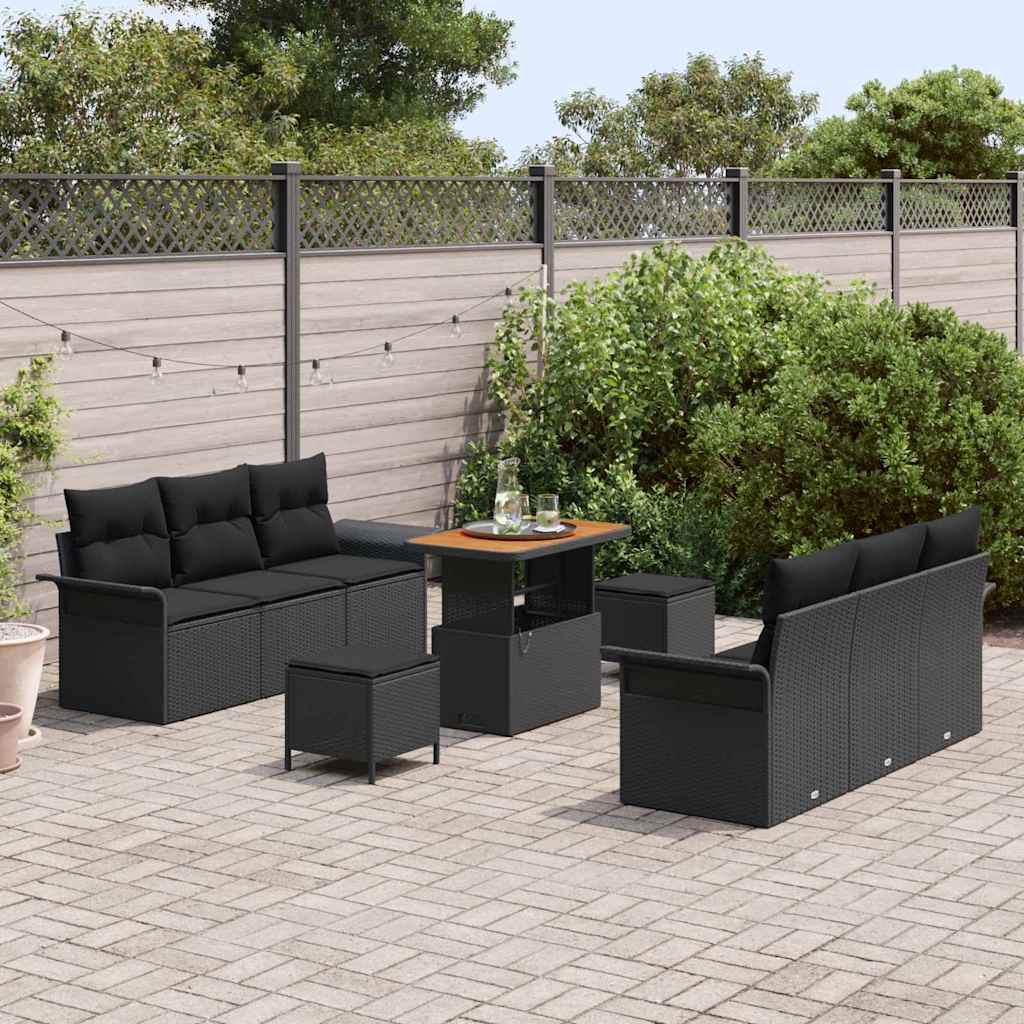 Set Divano da Giardino con cuscino con archiviazione 9 pcs Nero