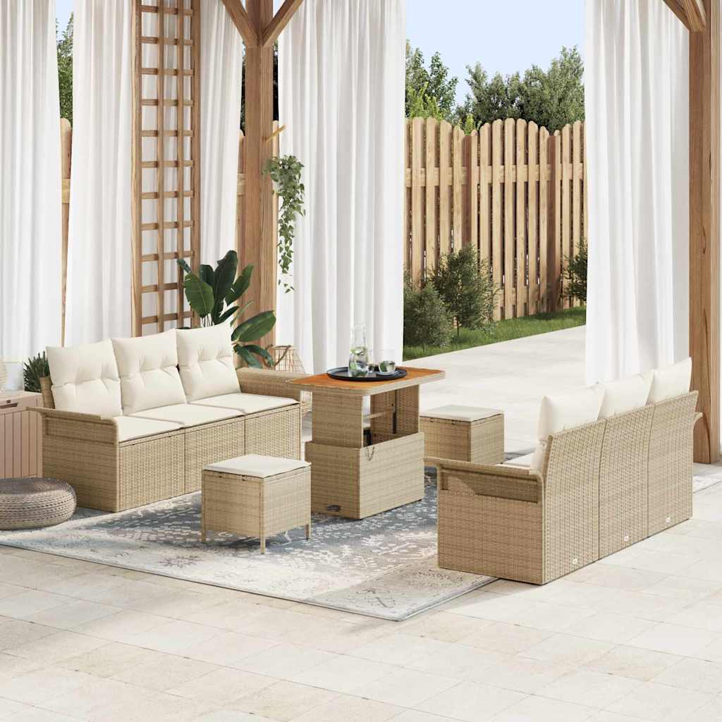 Set Divano da Giardino con cuscino 9 pcs Beige e Crema