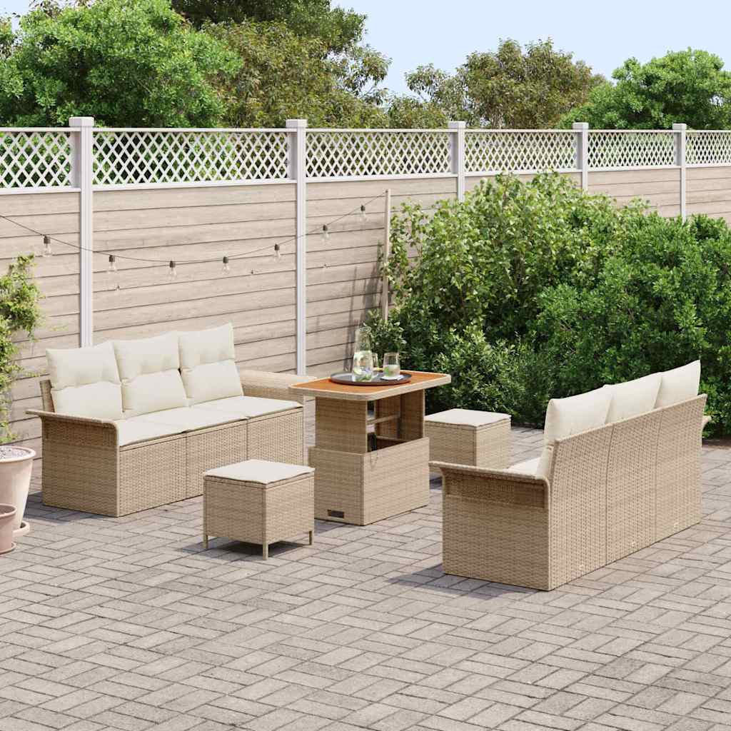 Set Divano da Giardino con cuscino 9 pcs Beige e Crema