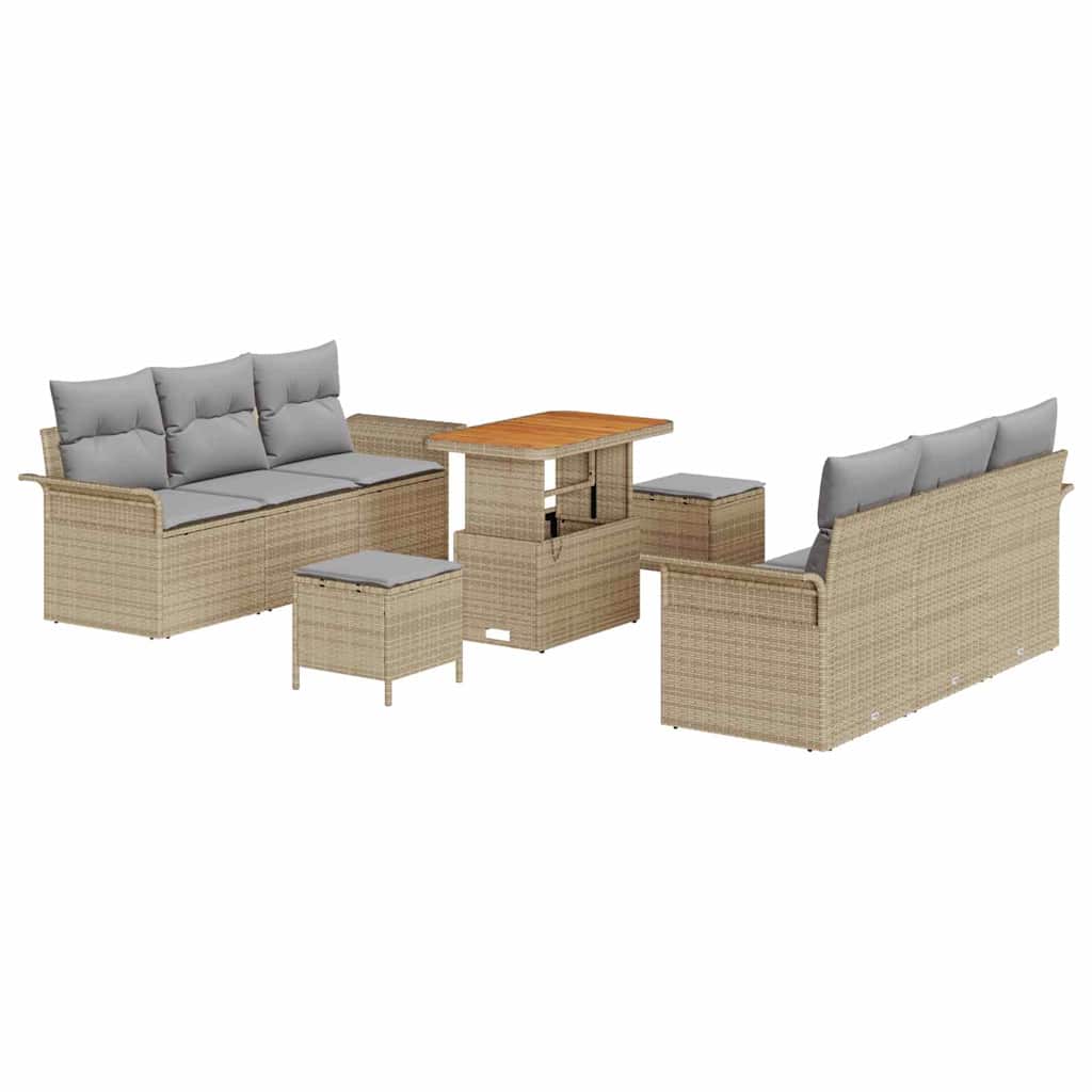 Set Divano da Giardino con cuscino 9 pcs Beige e Grigio Chiaro | homemem39