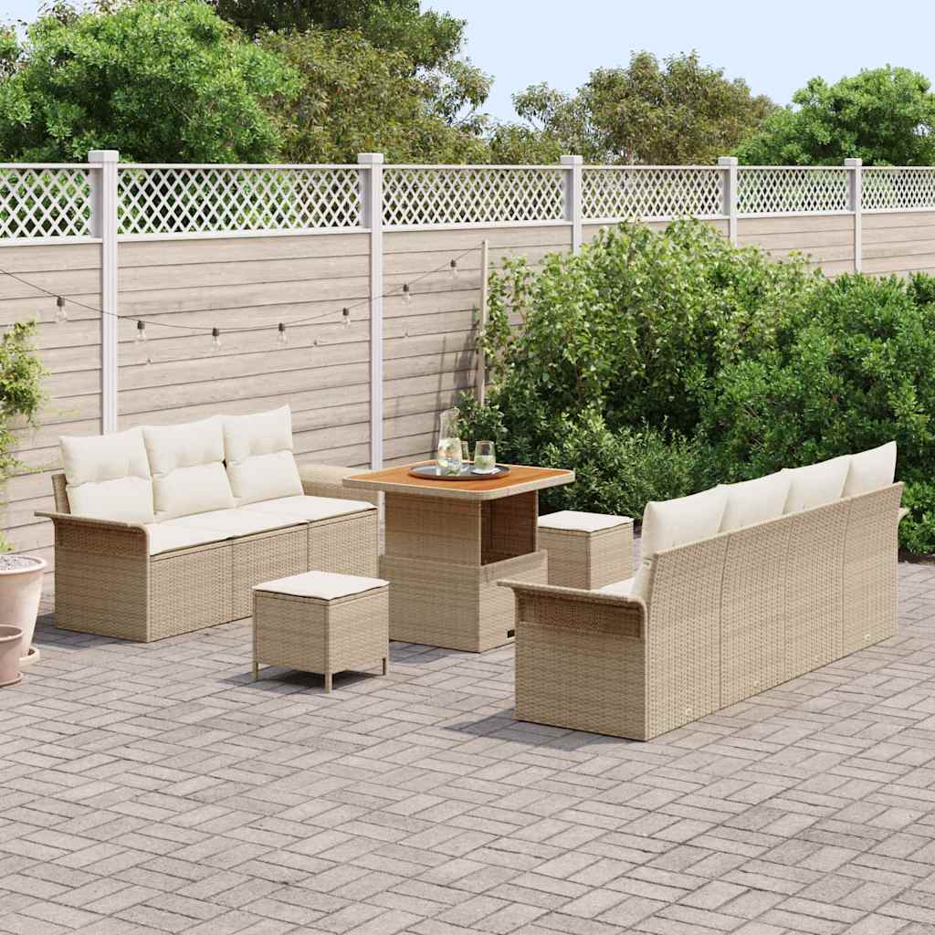 Set Divano da Giardino con cuscino 10 pcs Beige e Crema