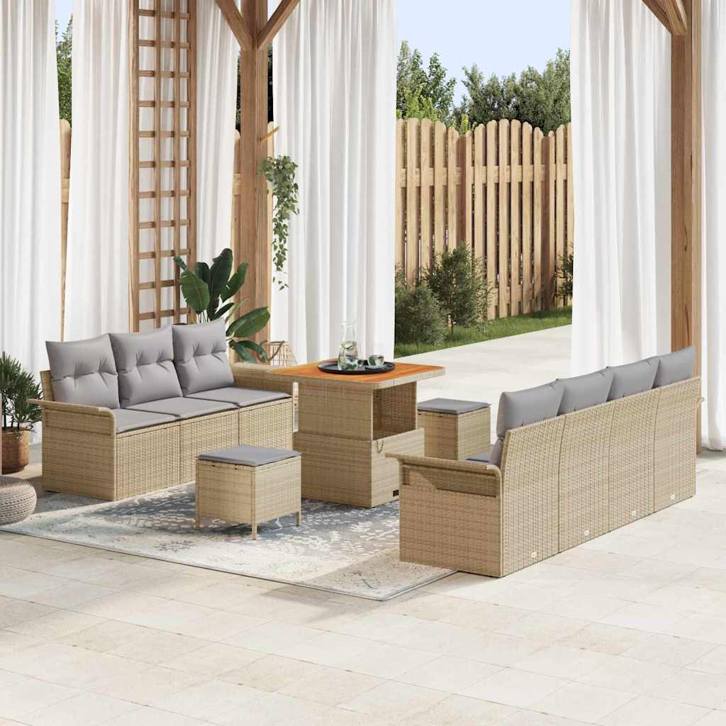 Set Divano da Giardino con cuscino 10 pcs Beige e Grigio Chiaro | homemem39