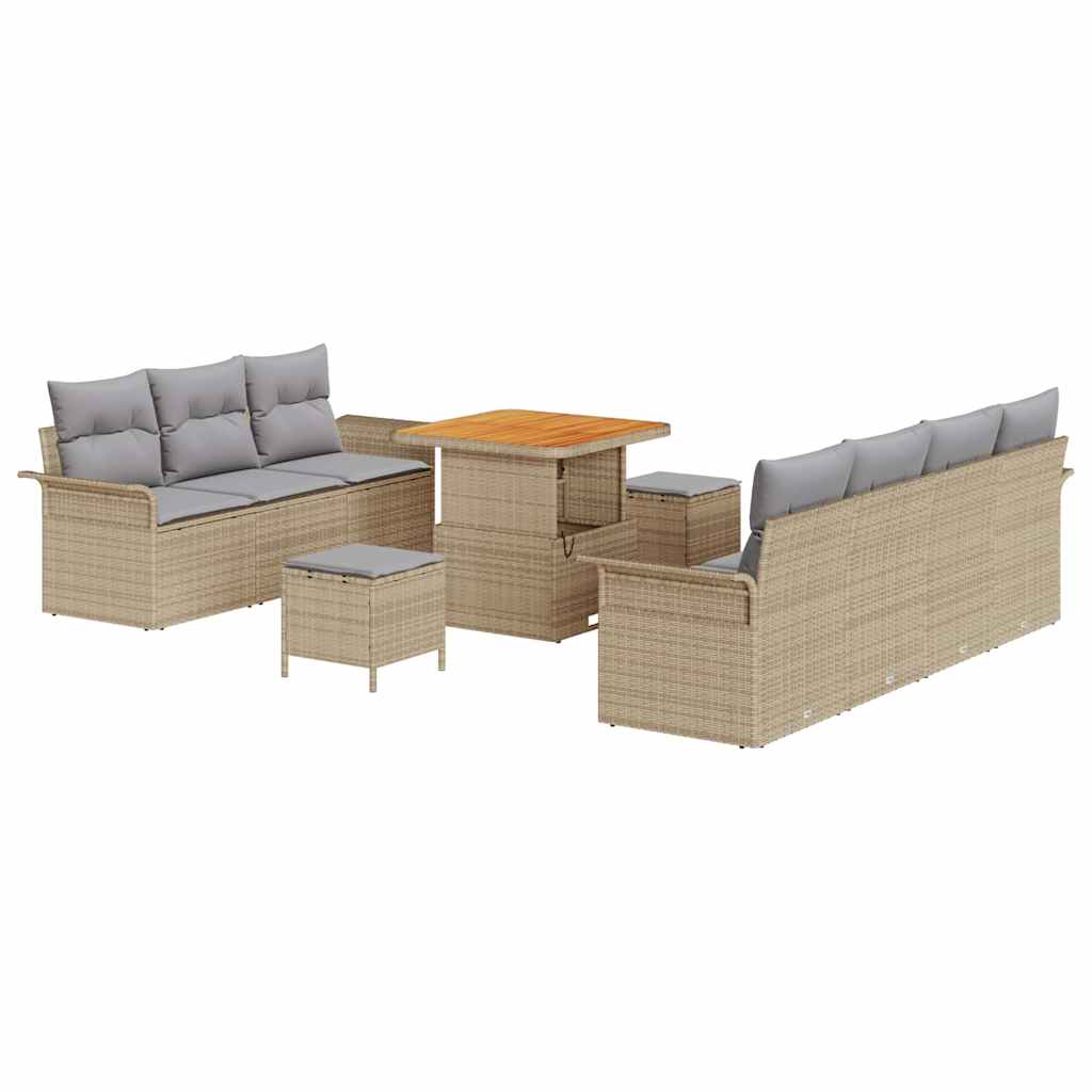 Set Divano da Giardino con cuscino 10 pcs Beige e Grigio Chiaro | homemem39