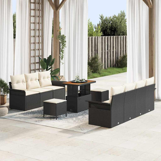 Set Divano da Giardino con cuscino 10 pcs Nero e Crema