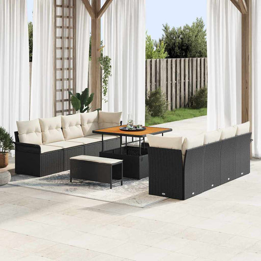 Set Divano da Giardino Nero e Crema 100 x 100 x 71 cm