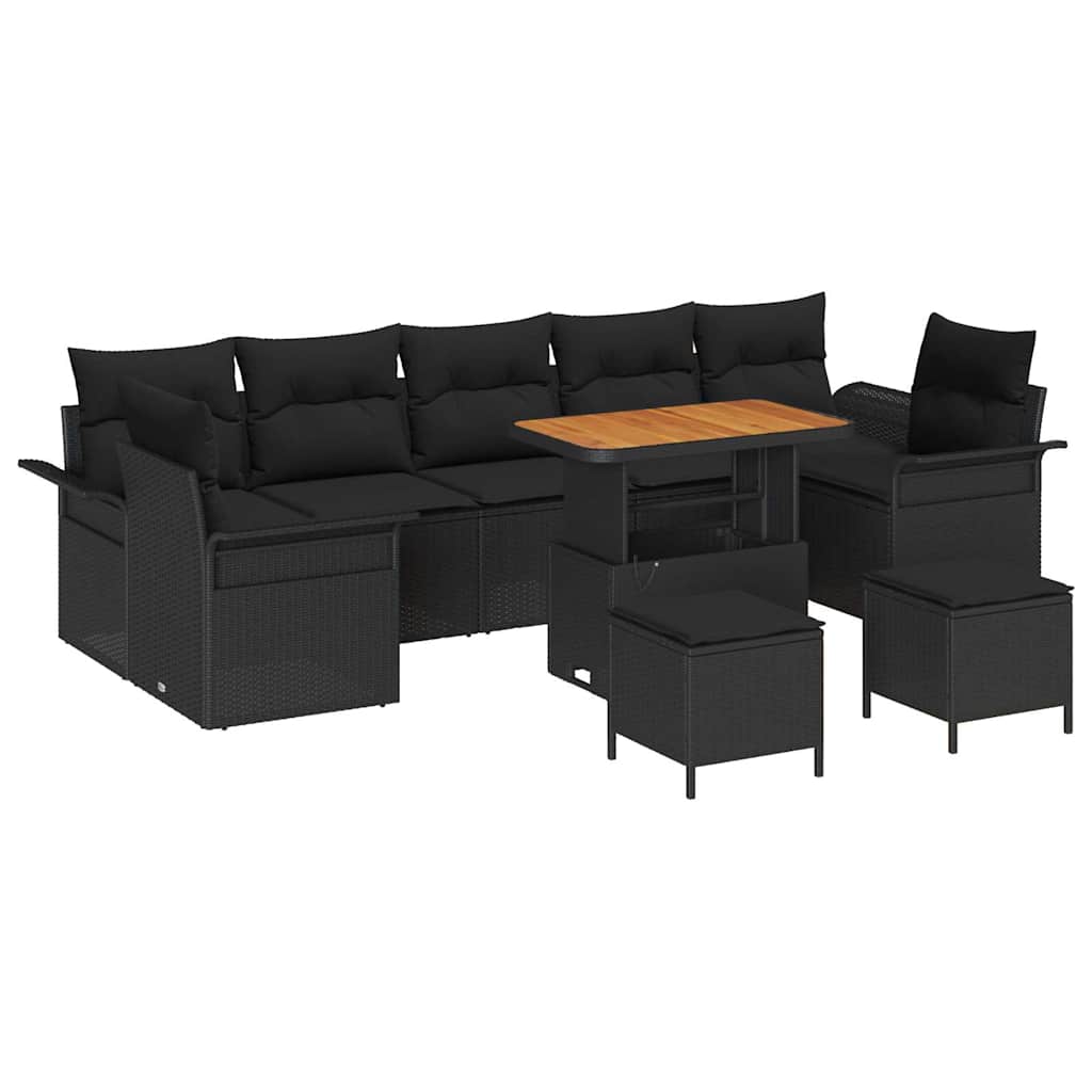 Set Divano da Giardino con cuscino 10 pcs Nero | homemem39