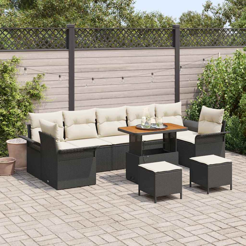 Set Divano da Giardino con cuscino 10 pcs Nero e Crema | homemem39