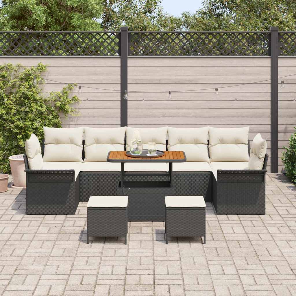 Set Divano da Giardino con cuscino 10 pcs Nero e Crema | homemem39