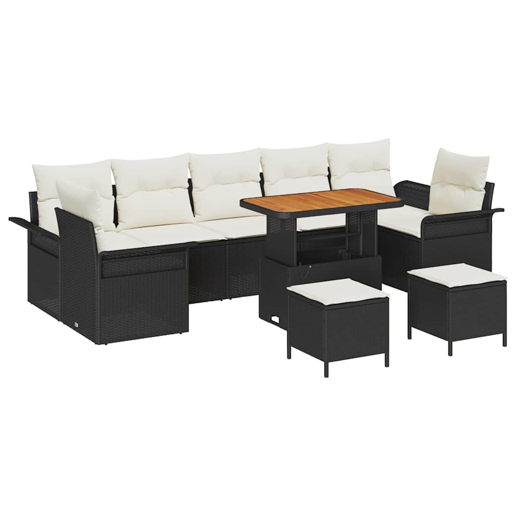 Set Divano da Giardino con cuscino 10 pcs Nero e Crema | homemem39