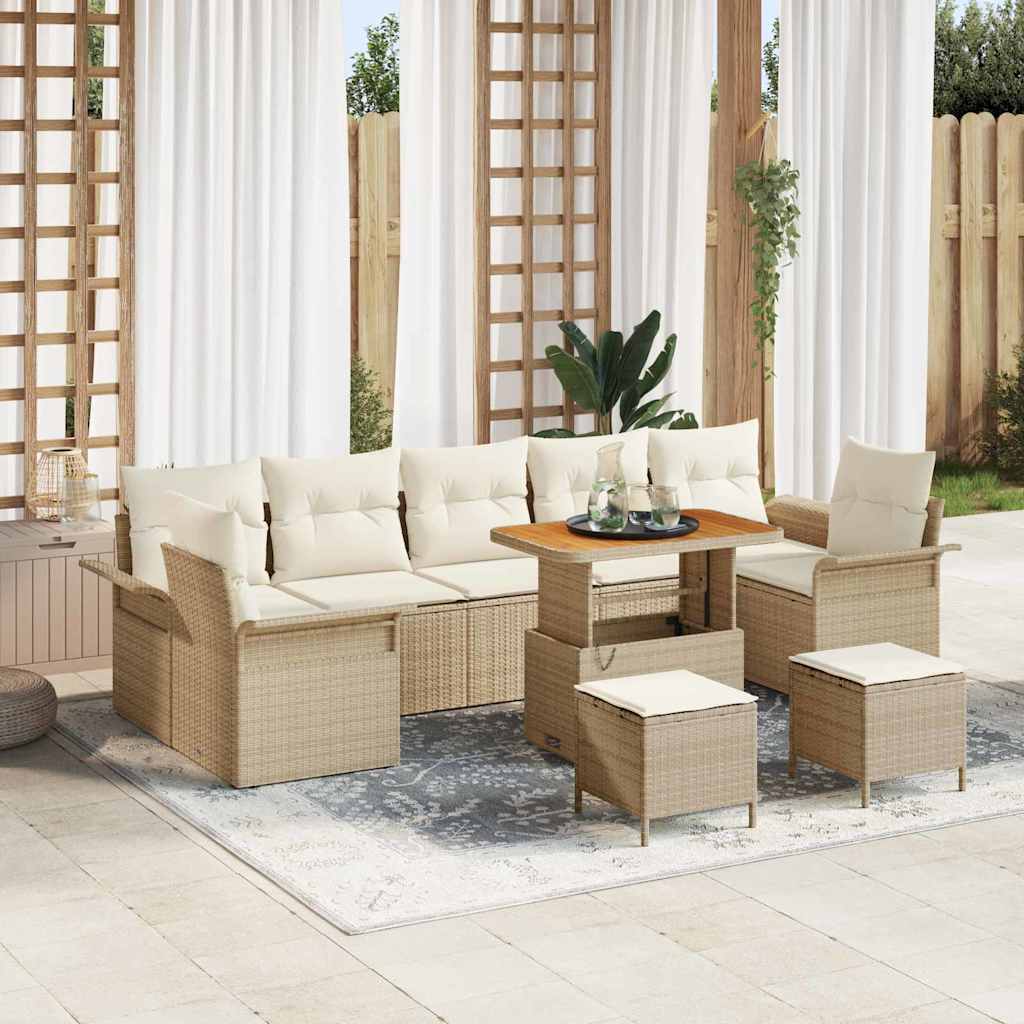 Set Divano da Giardino con cuscino 10 pcs Beige e Crema | homemem39