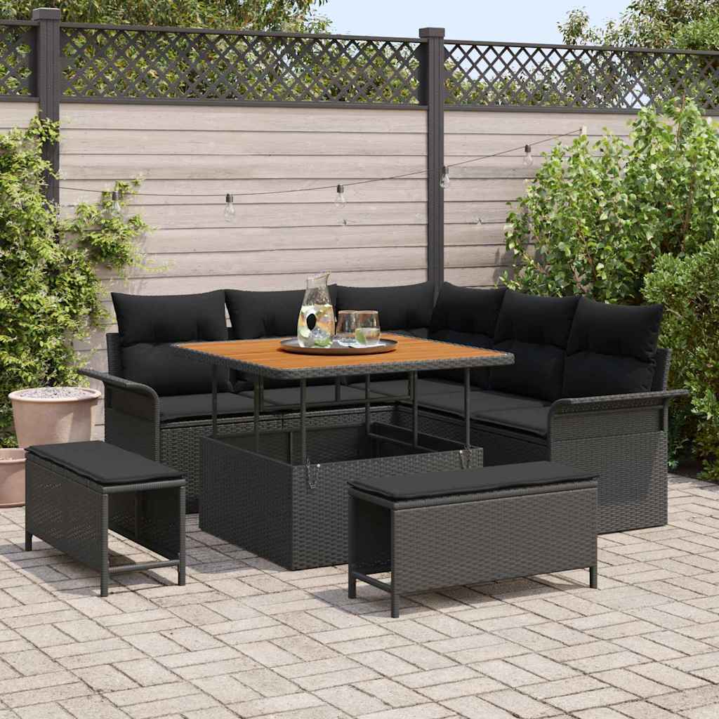 Set Divano da Giardino con cuscino con archiviazione 8 pcs Nero | homemem39