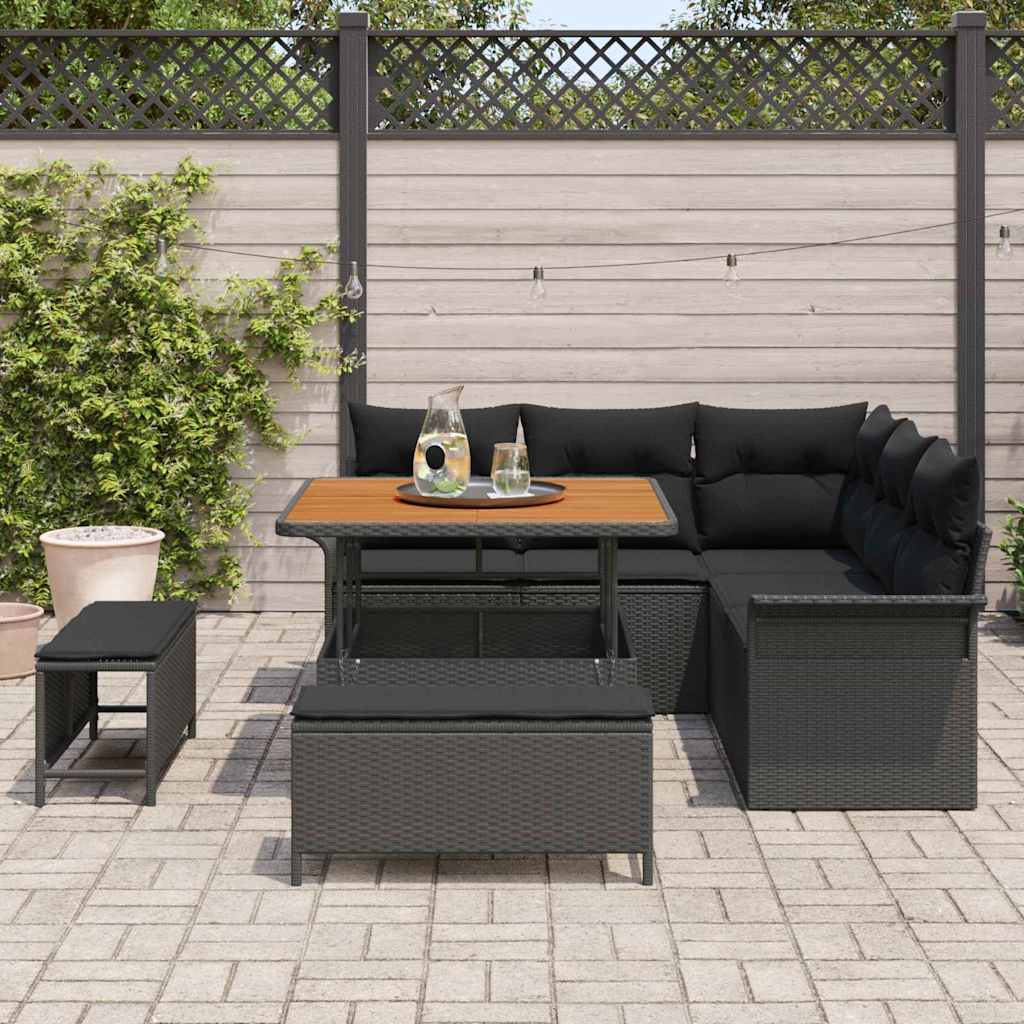 Set Divano da Giardino con cuscino con archiviazione 8 pcs Nero | homemem39