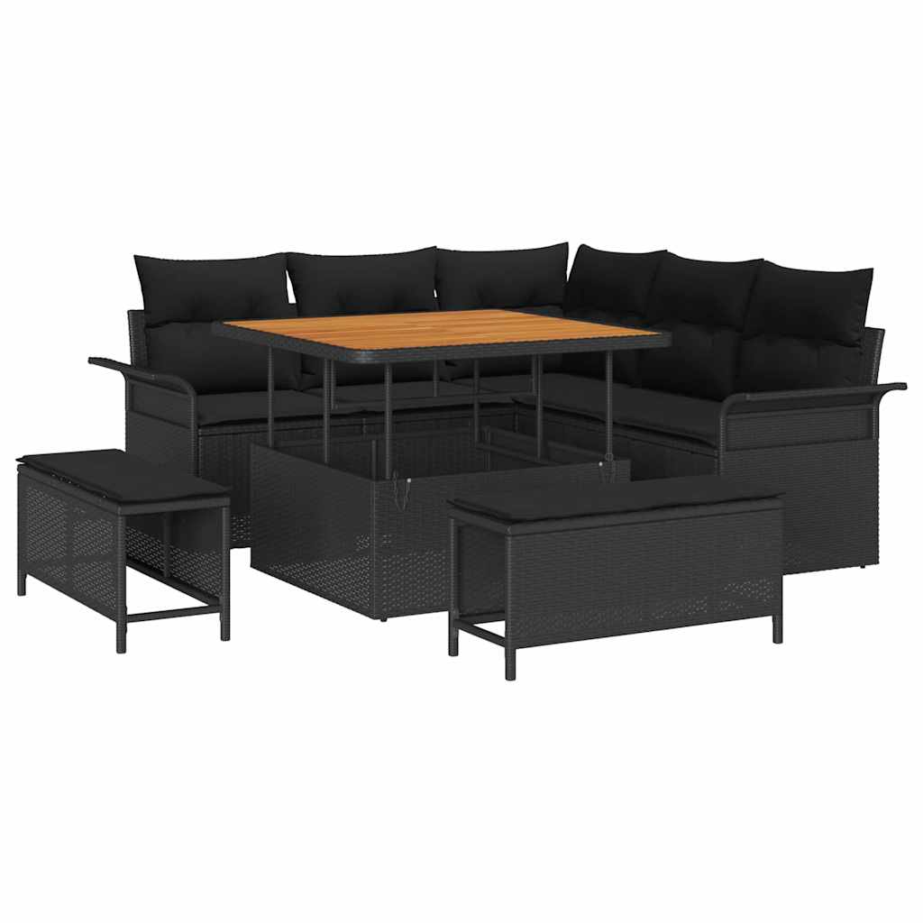 Set Divano da Giardino con cuscino con archiviazione 8 pcs Nero | homemem39