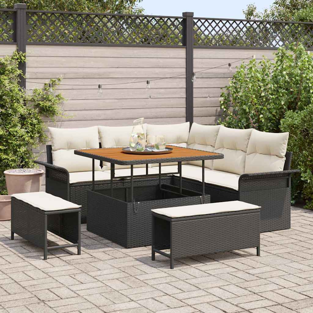 Set Divano da Giardino con cuscino 8 pcs Nero e Crema | homemem39