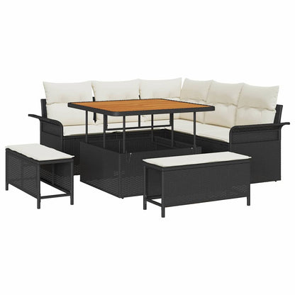Set Divano da Giardino con cuscino 8 pcs Nero e Crema | homemem39