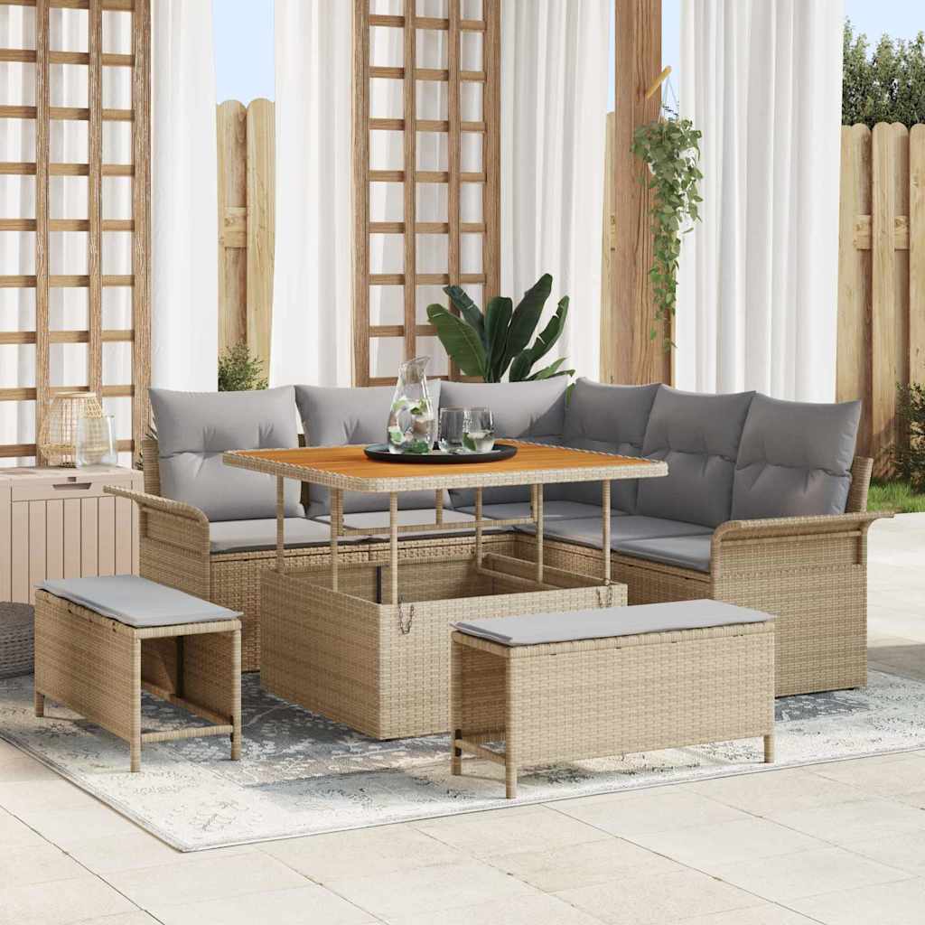Set Divano da Giardino con cuscino 8 pcs Beige e Grigio Chiaro | homemem39
