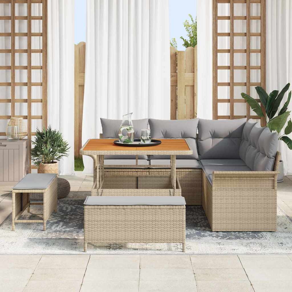 Set Divano da Giardino con cuscino 8 pcs Beige e Grigio Chiaro | homemem39