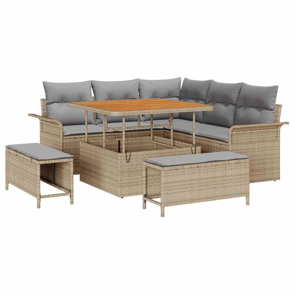 Set Divano da Giardino con cuscino 8 pcs Beige e Grigio Chiaro | homemem39
