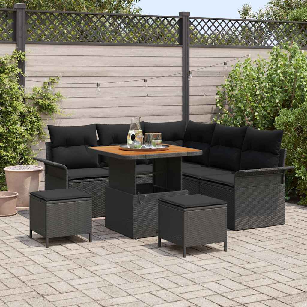 Set Divano da Giardino con cuscino con archiviazione 8 pcs Nero | homemem39