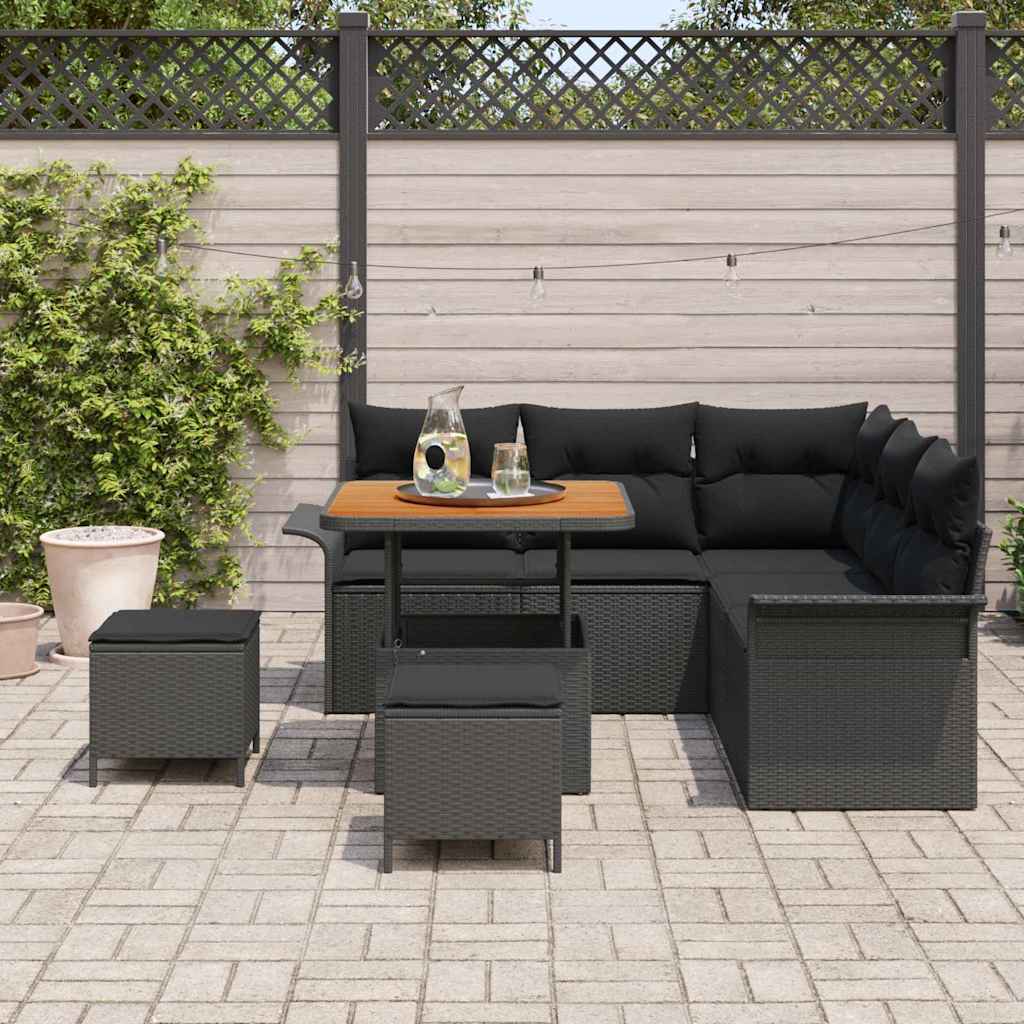 Set Divano da Giardino con cuscino con archiviazione 8 pcs Nero | homemem39