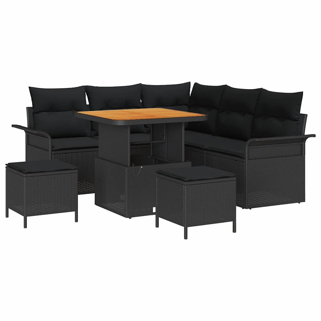 Set Divano da Giardino con cuscino con archiviazione 8 pcs Nero | homemem39