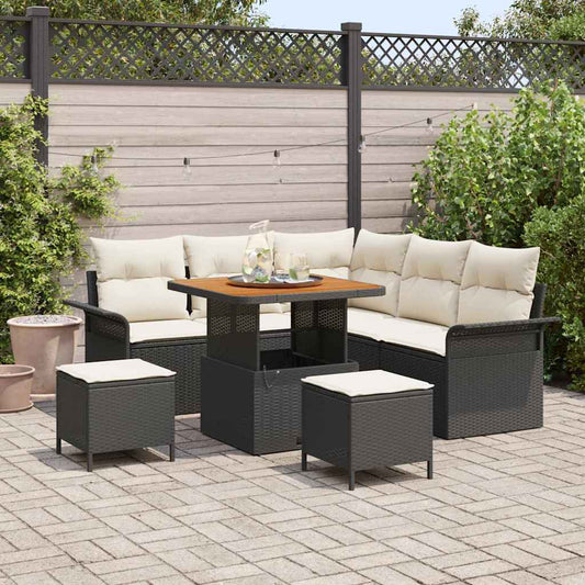 Set Divano da Giardino con cuscino 8 pcs Nero e Crema