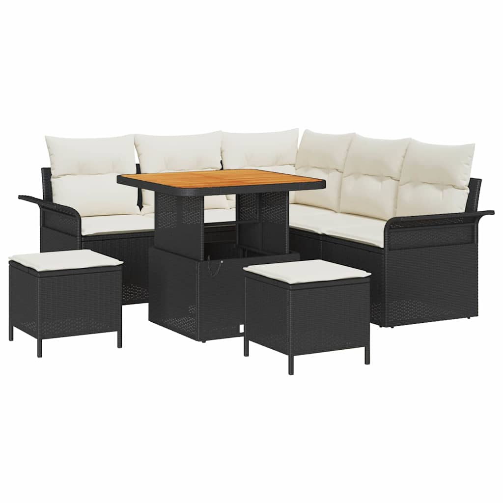 Set Divano da Giardino con cuscino 8 pcs Nero e Crema | homemem39