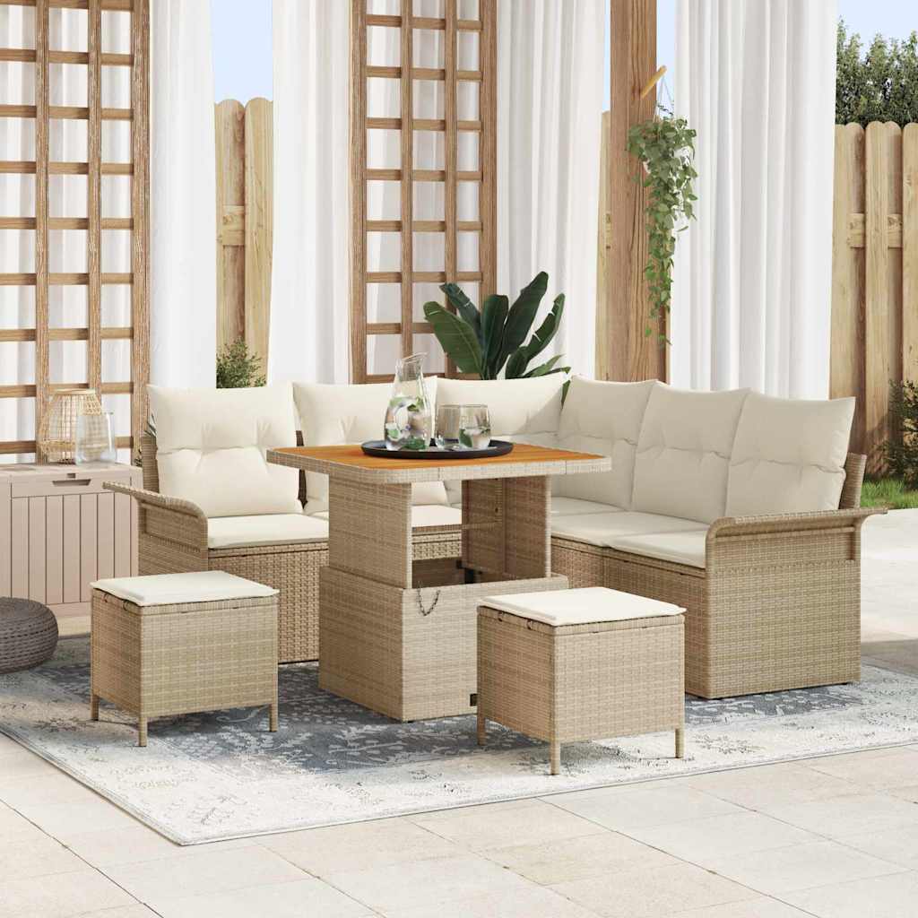 Set Divano da Giardino 8 pz 7-Numero di posti Beige e Crema
