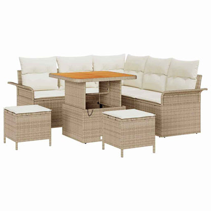 Set Divano da Giardino 8 pz 7-Numero di posti Beige e Crema