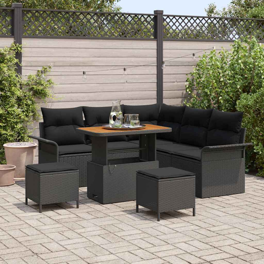 Set Divano da Giardino con cuscino con archiviazione 8 pcs Nero | homemem39