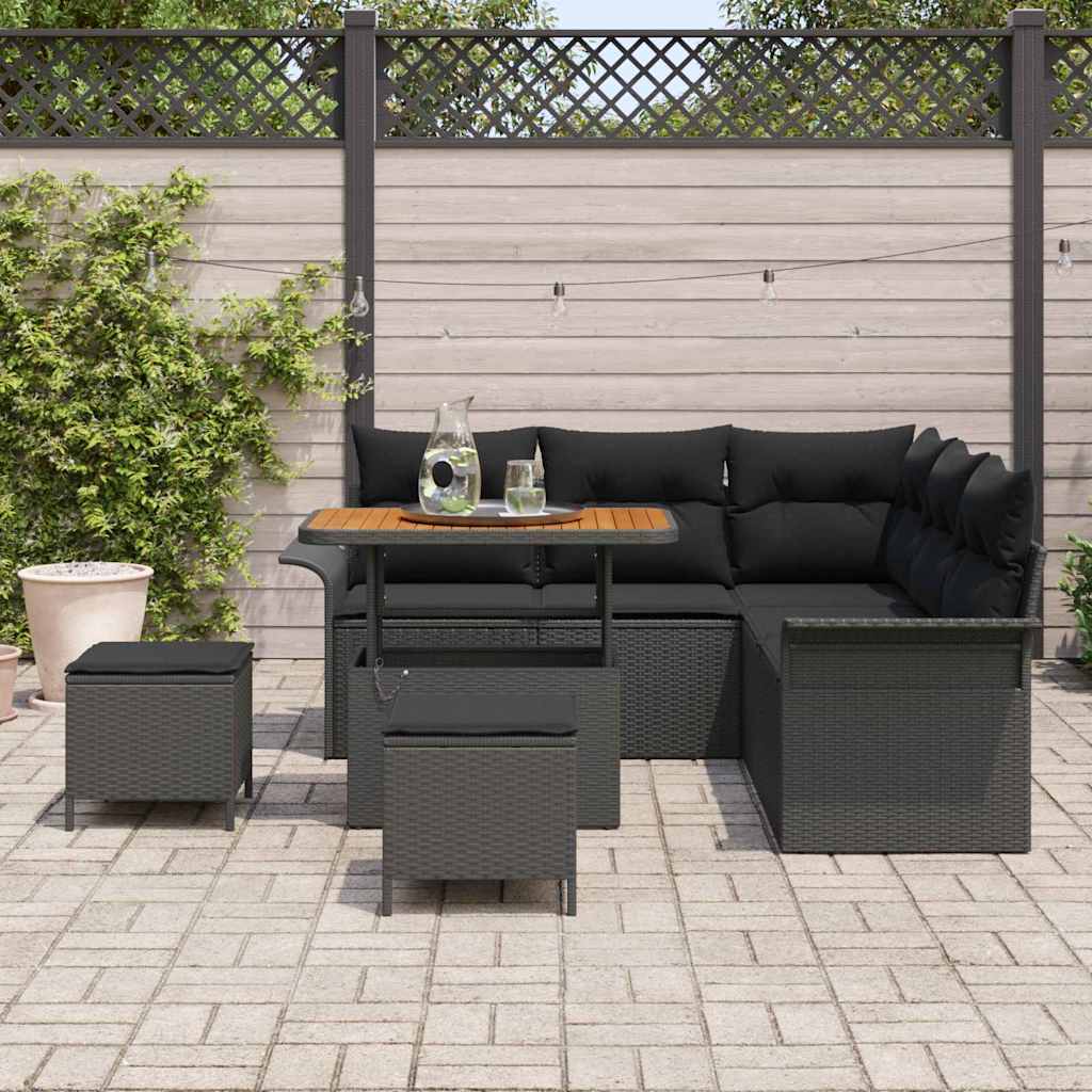 Set Divano da Giardino con cuscino con archiviazione 8 pcs Nero | homemem39