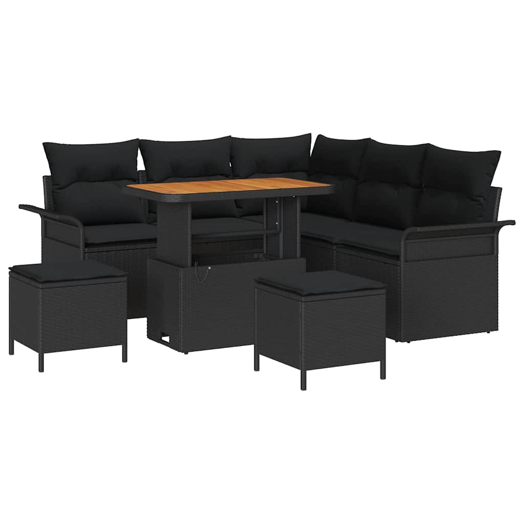 Set Divano da Giardino con cuscino con archiviazione 8 pcs Nero | homemem39