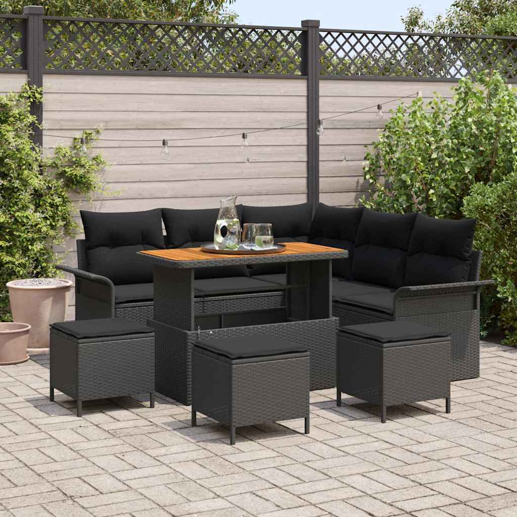 Set Divano da Giardino con cuscino con archiviazione 9 pcs Nero | homemem39