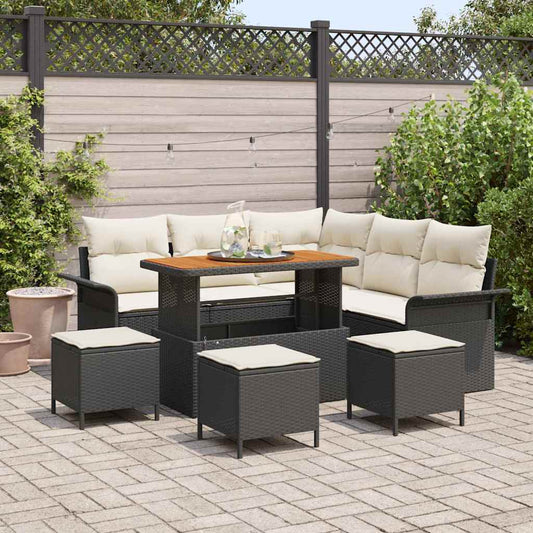 Set Divano da Giardino con cuscino 9 pcs Nero e Crema
