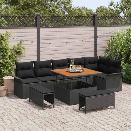 Set Divano da Giardino con cuscino con archiviazione 9 pcs Nero