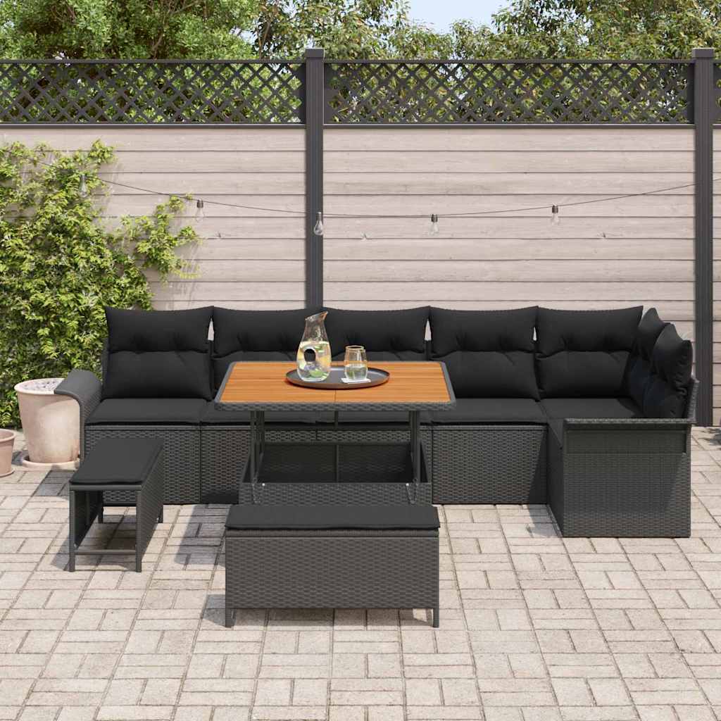 Set Divano da Giardino con cuscino con archiviazione 9 pcs Nero | homemem39