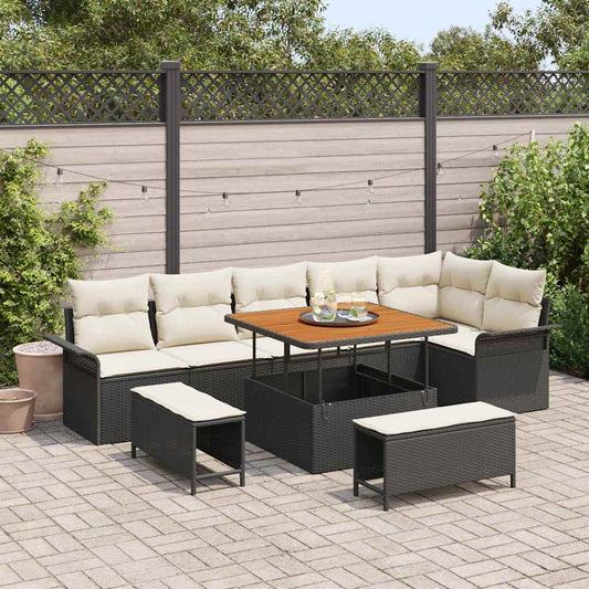 Set Divano da Giardino con cuscino con archiviazione 9 pcs Nero