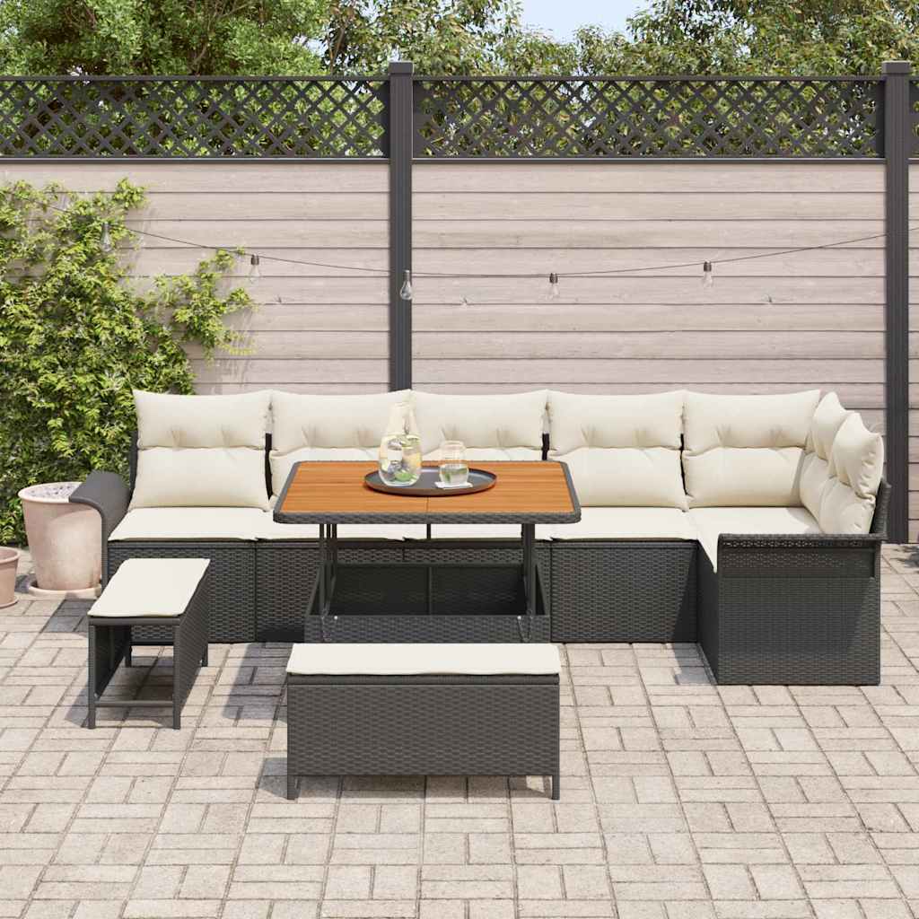Set Divano da Giardino con cuscino con archiviazione 9 pcs Nero | homemem39