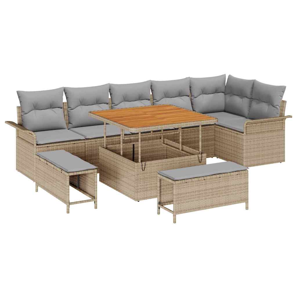 Set Divano da Giardino con cuscino 9 pcs Beige e Grigio Chiaro | homemem39