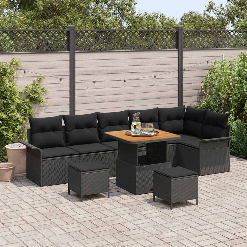 Set Divano da Giardino con cuscino con archiviazione 9 pcs Nero | homemem39
