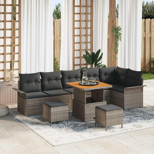 Set Divano da Giardino 9 pz 8-Numero di posti Grigio