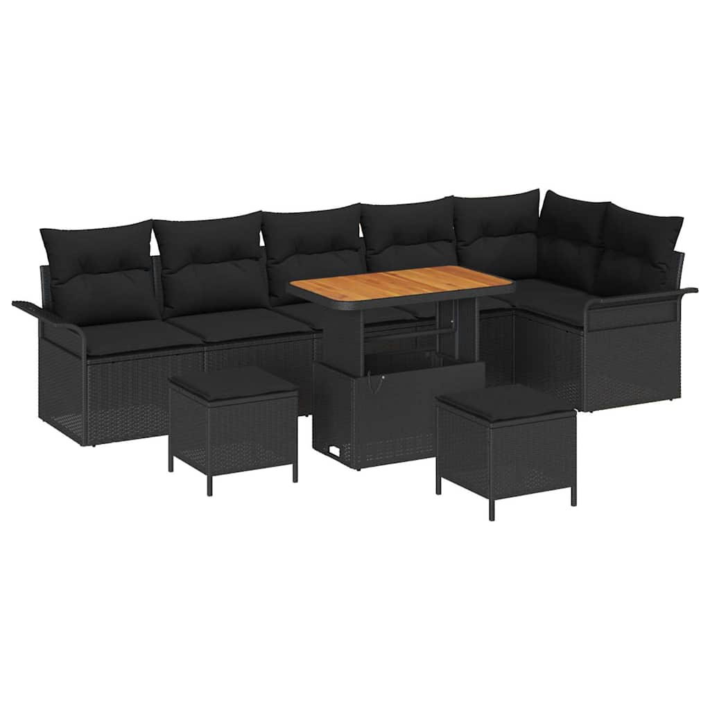 Set Divano da Giardino con cuscino con archiviazione 9 pcs Nero | homemem39