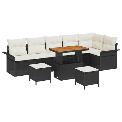 Set Divano da Giardino con cuscino 9 pcs Nero e Crema | homemem39