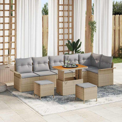 Set Divano da Giardino con cuscino 9 pcs Beige e Grigio Chiaro | homemem39