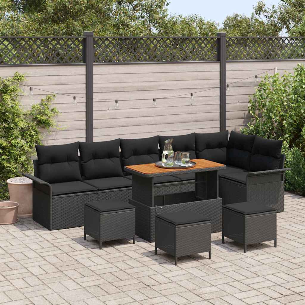 Set Divano da Giardino con cuscino 10 pcs Nero | homemem39