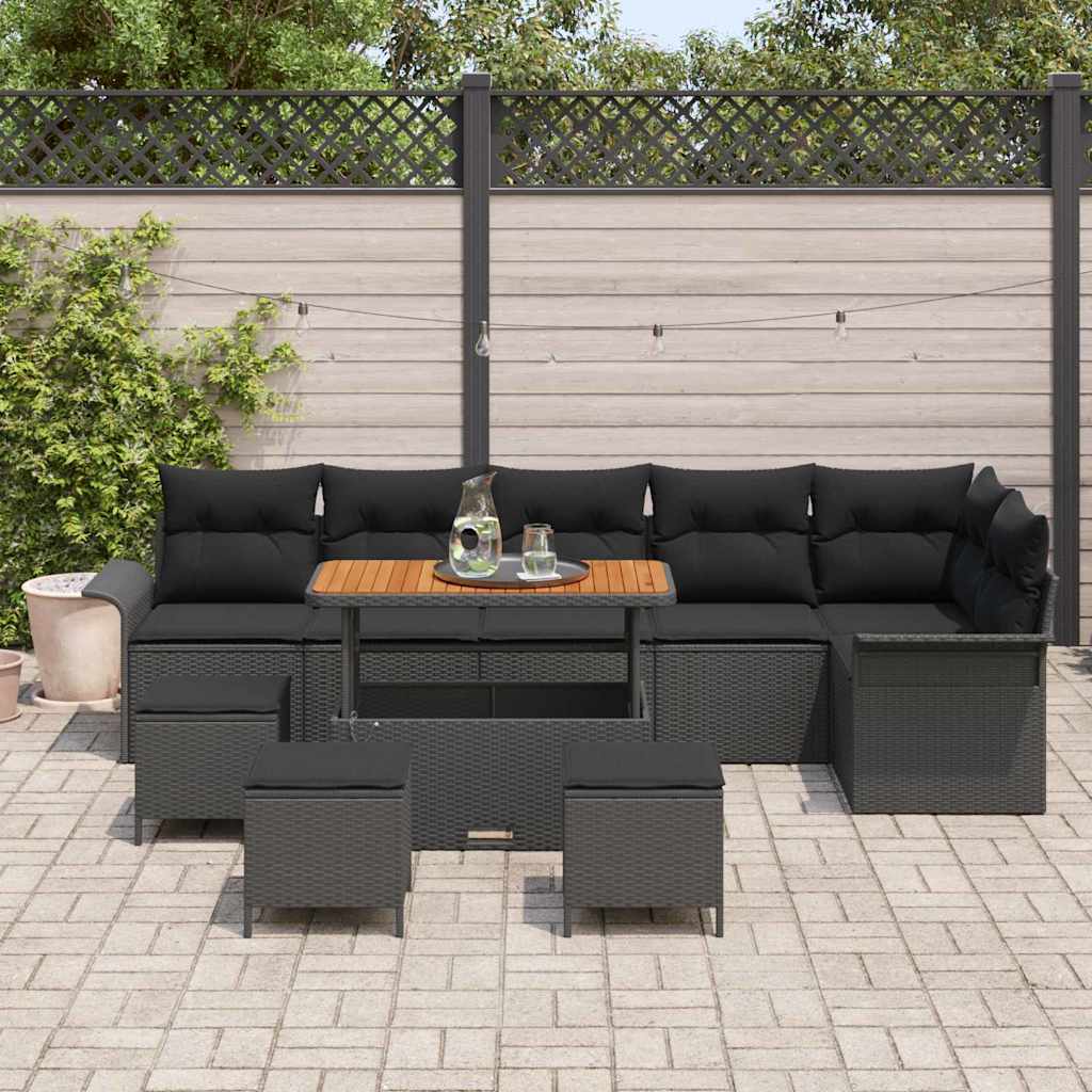Set Divano da Giardino con cuscino 10 pcs Nero | homemem39